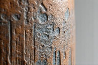 Macro shot of unique sgraffito patterns on a glazed ceramic surface demonstrating original artistic detail